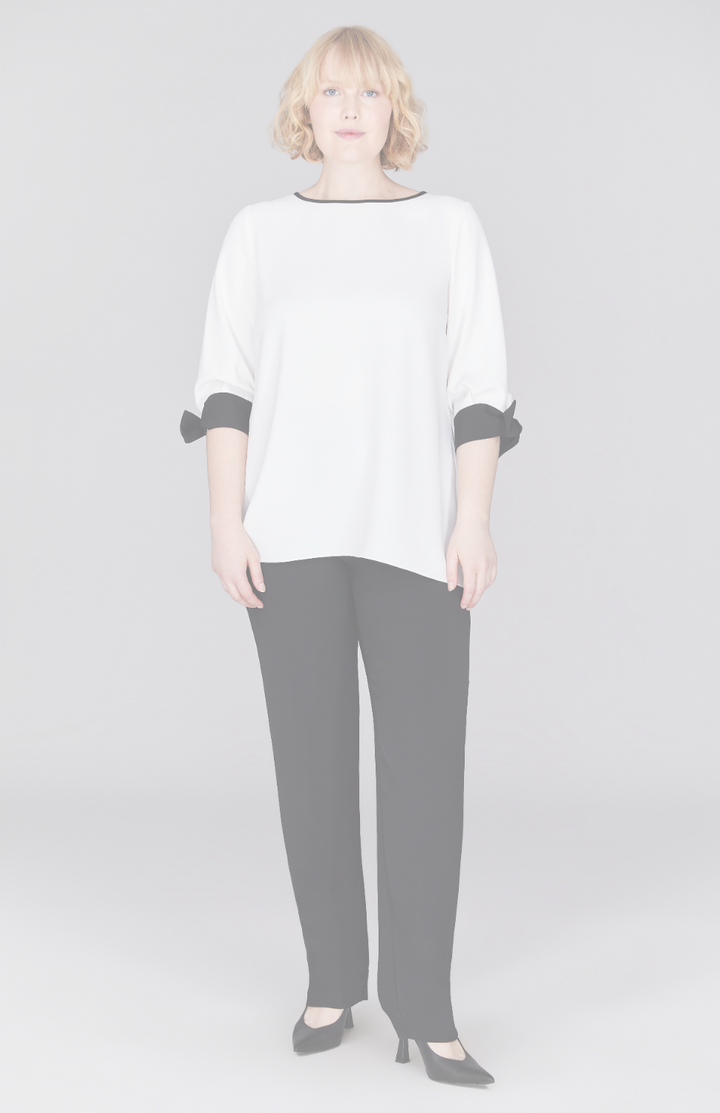 Lustrous Crepe 3/4 Sleeve Blouse with Tie Cuff