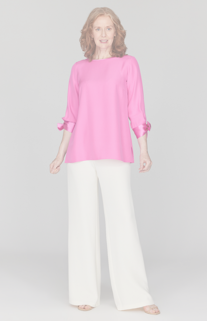 Silk 3/4 Sleeve Blouse w/Satin Tie Cuff