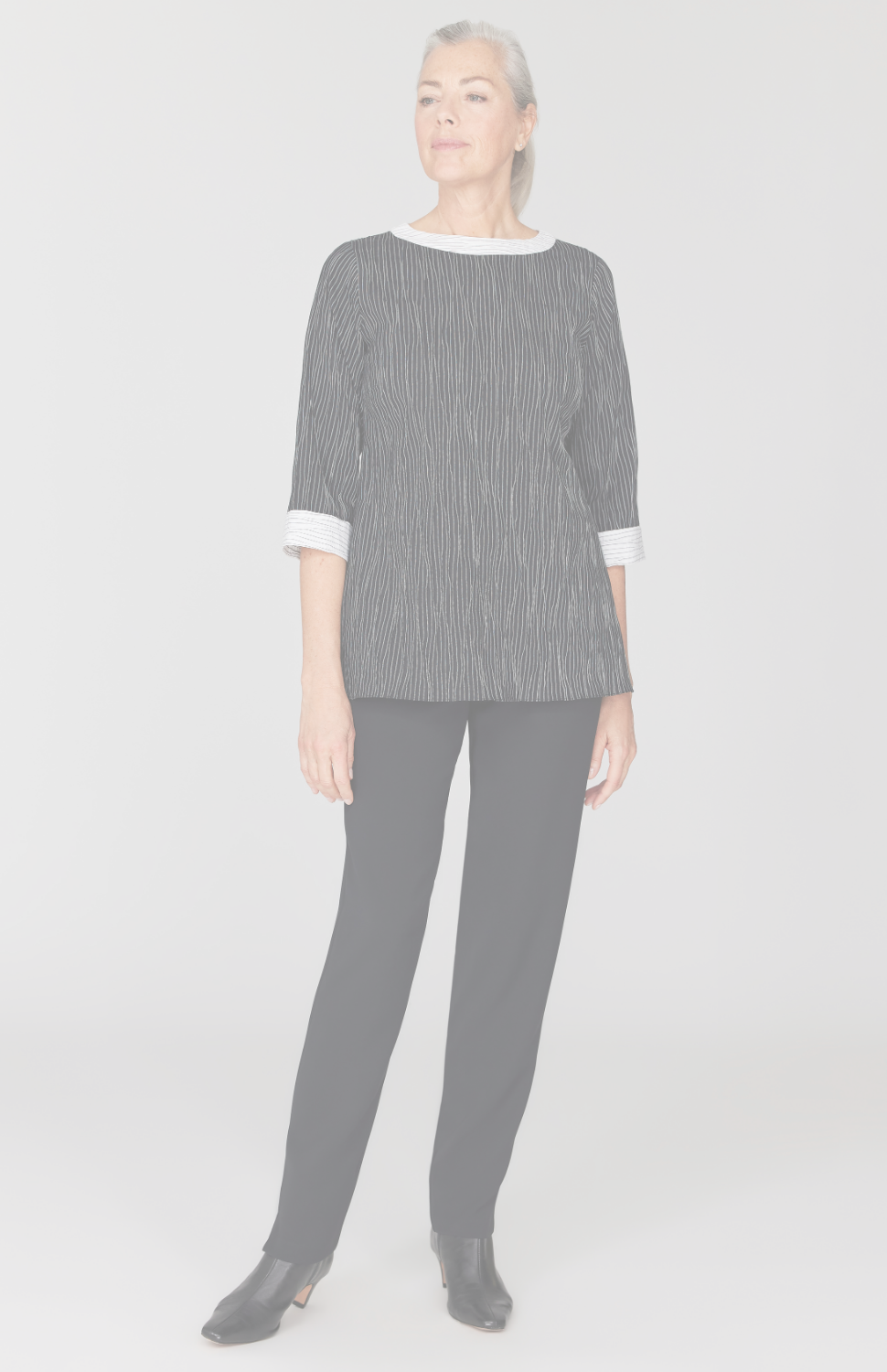 Tucked Pinstripe 3/4 Sleeve Blouse