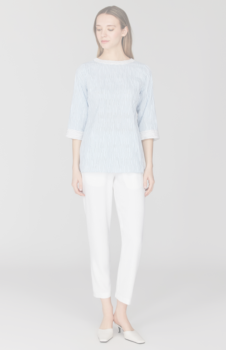 Tucked Pinstripe 3/4 Sleeve Blouse