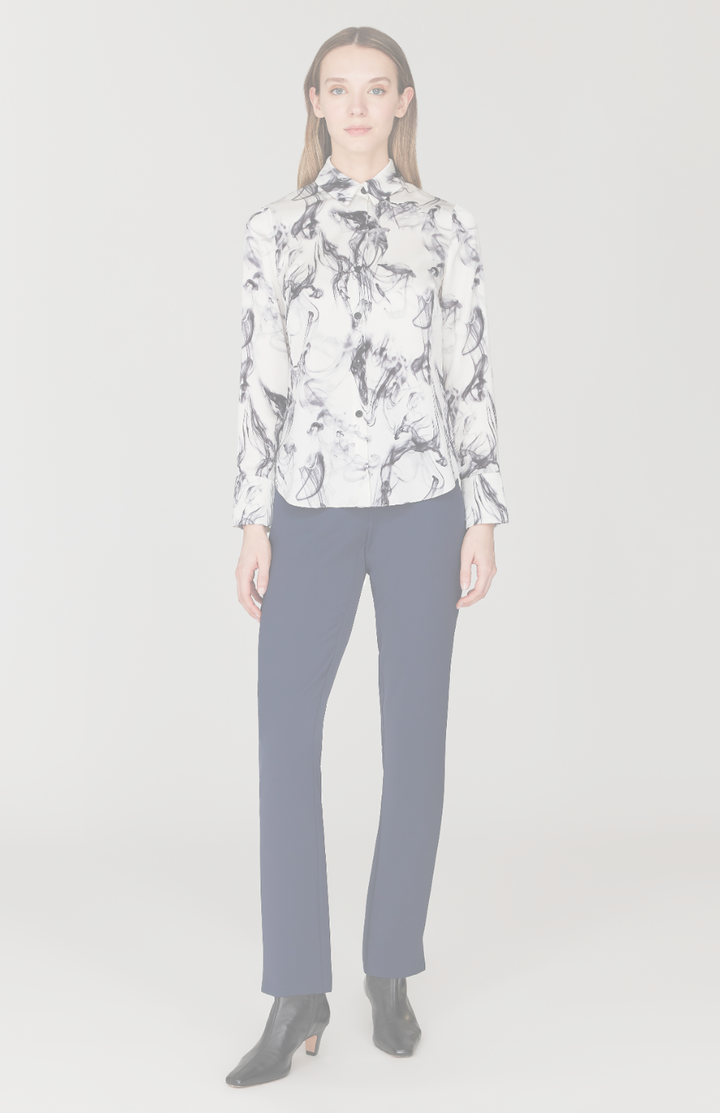 Ink Print Satin Tailored Button Down Shirt
