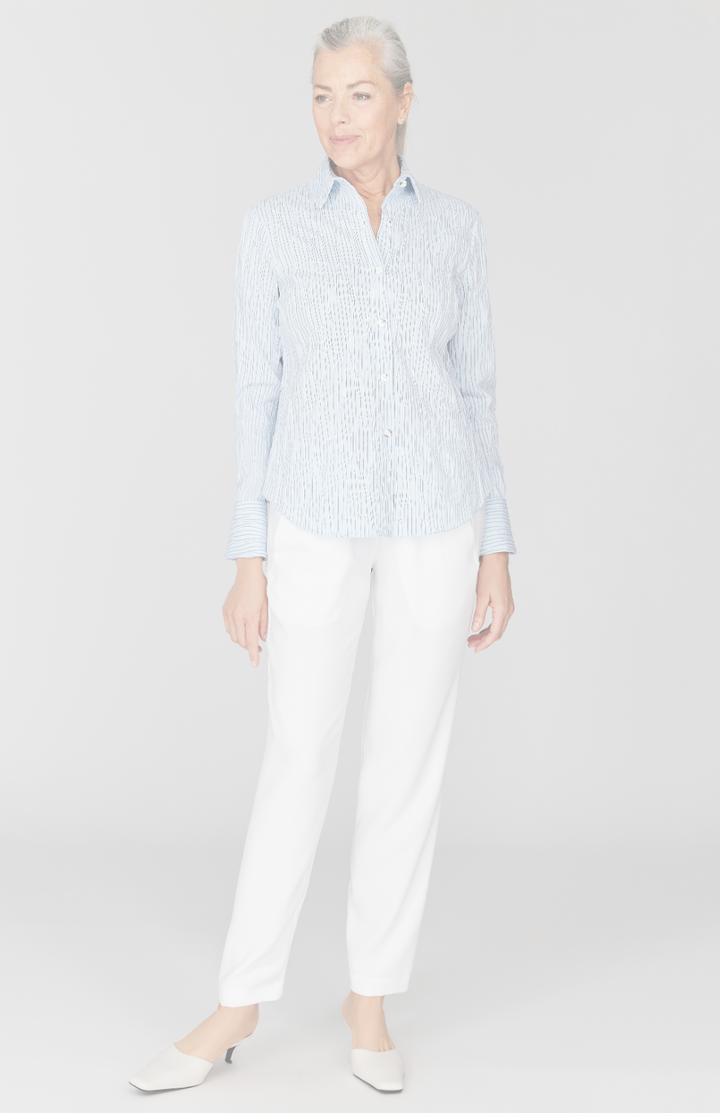 Tucked Pinstripe Tailored Button Down Shirt