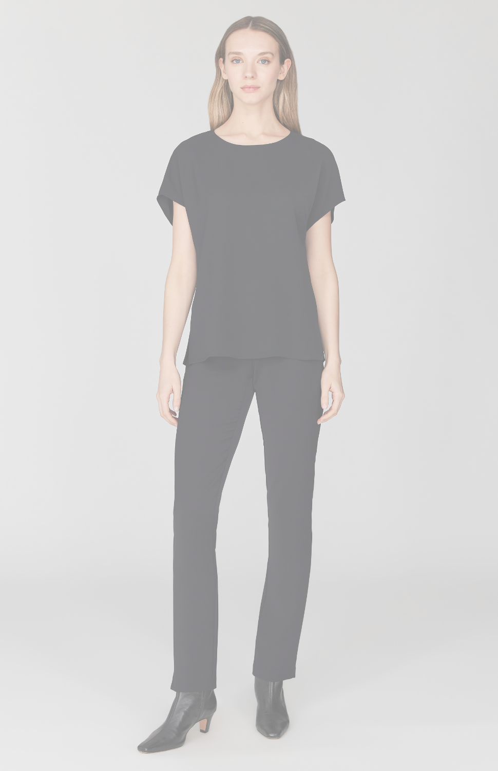 Lustrous Crepe Essential Narrow Leg Pant w/Flat Front, Back Elastic, & Slimmest Fit