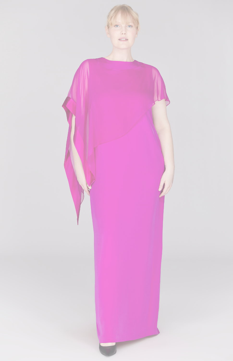 Silk Gown w/Chiffon Side Drape & Satin Trim