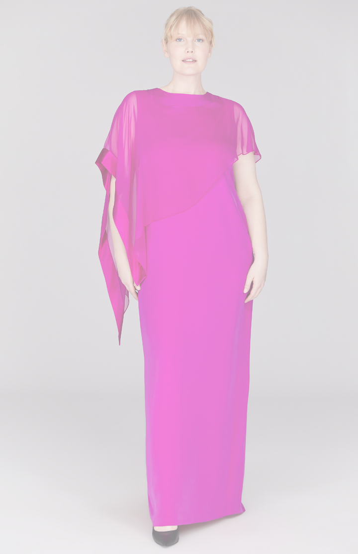 Silk Gown w/Chiffon Side Drape & Satin Trim