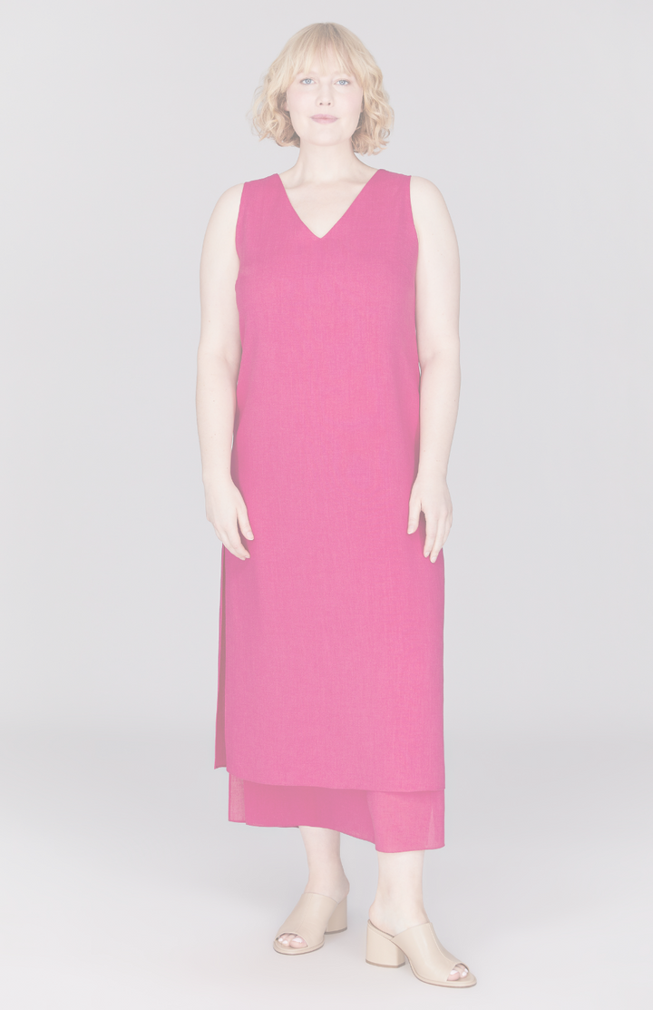 Microlinen Double Layer V Neck Dress