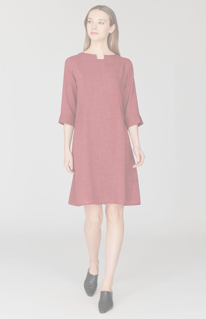 Microlinen 3/4 Sleeve Dress w/ Pick Stitch Detailing