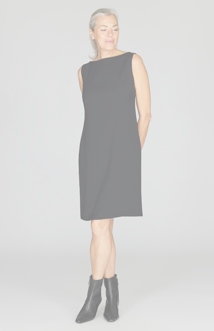 Lustrous Crepe High Neck Sheath Dress