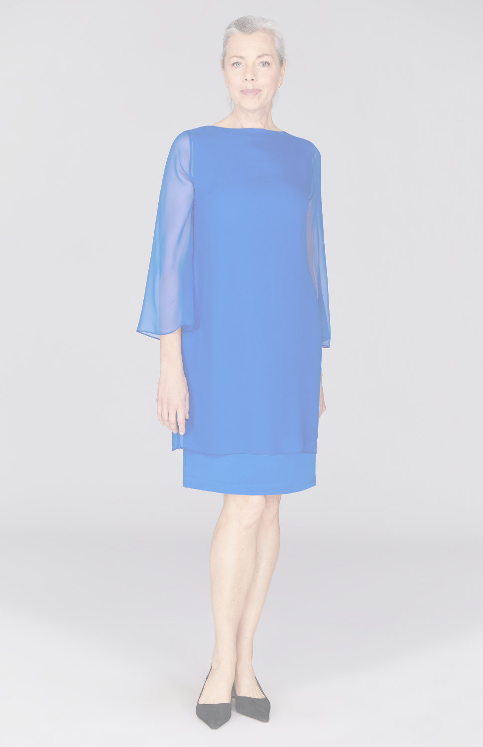 Silk Dress w/ Chiffon Sleeves & Overlay