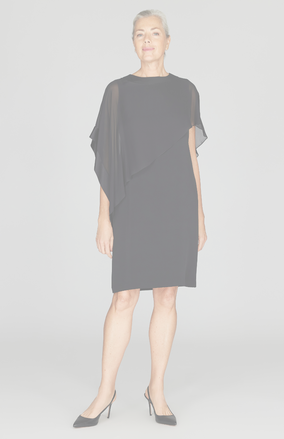 Silk Dress w/Chiffon Side Drape & Satin Trim