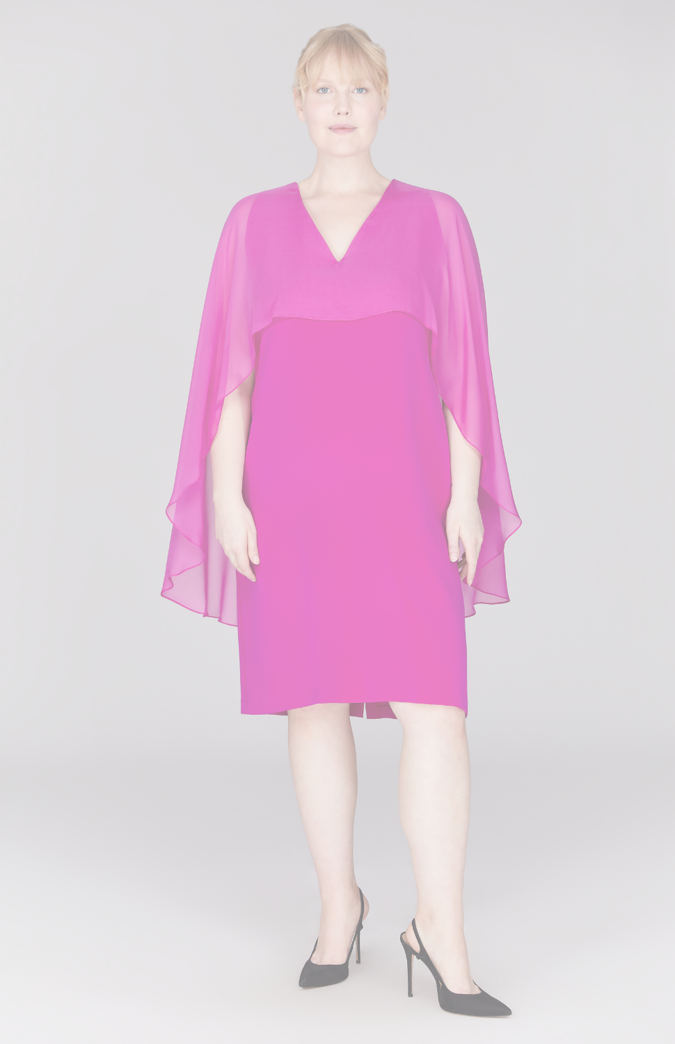 Silk Dress w/Chiffon V Neck Overlay