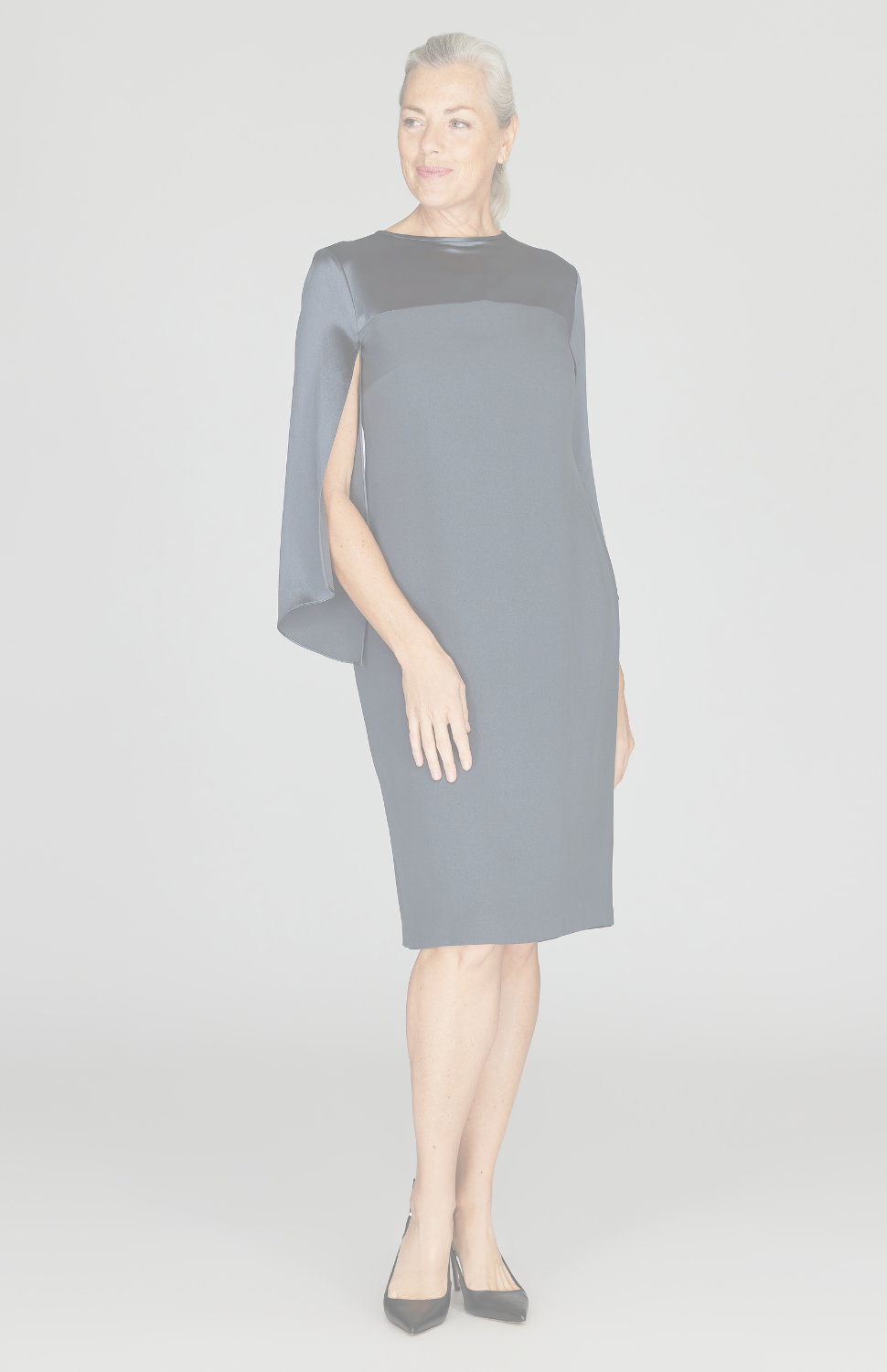 Long Sleeve Silk Dress w/ Satin Contrast