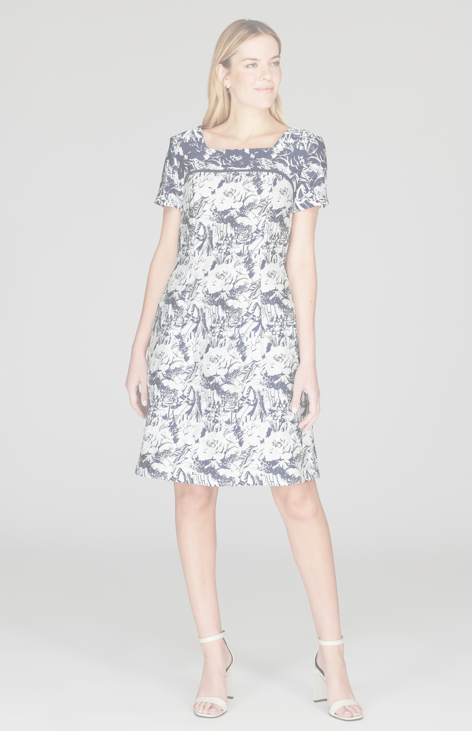 Abstract Flora Jacquard Short Sleeve Fit & Flare Dress