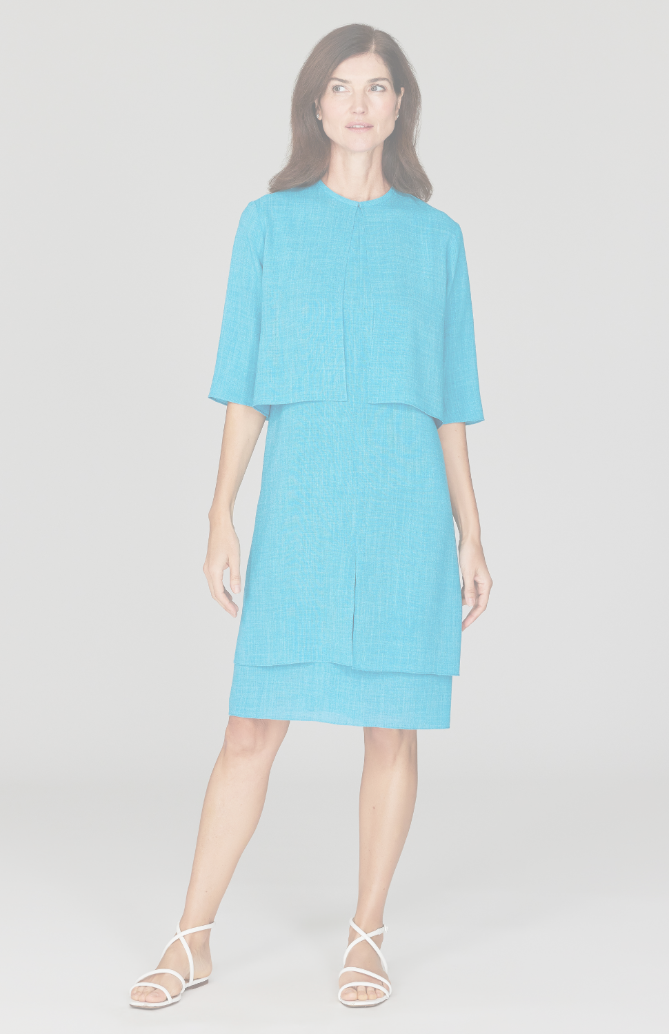 Ekaterina is 5'10" and is wearing a size XS in Cyan.