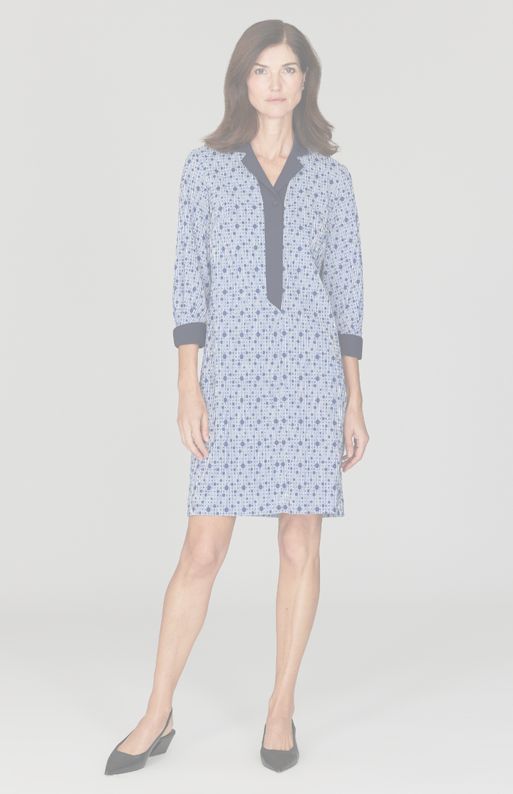 Stripe Dot Collared Shift Dress