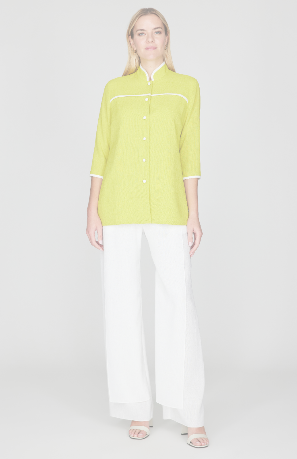 Microlinen Mandarin Collar Blouse w/ Bias Trim