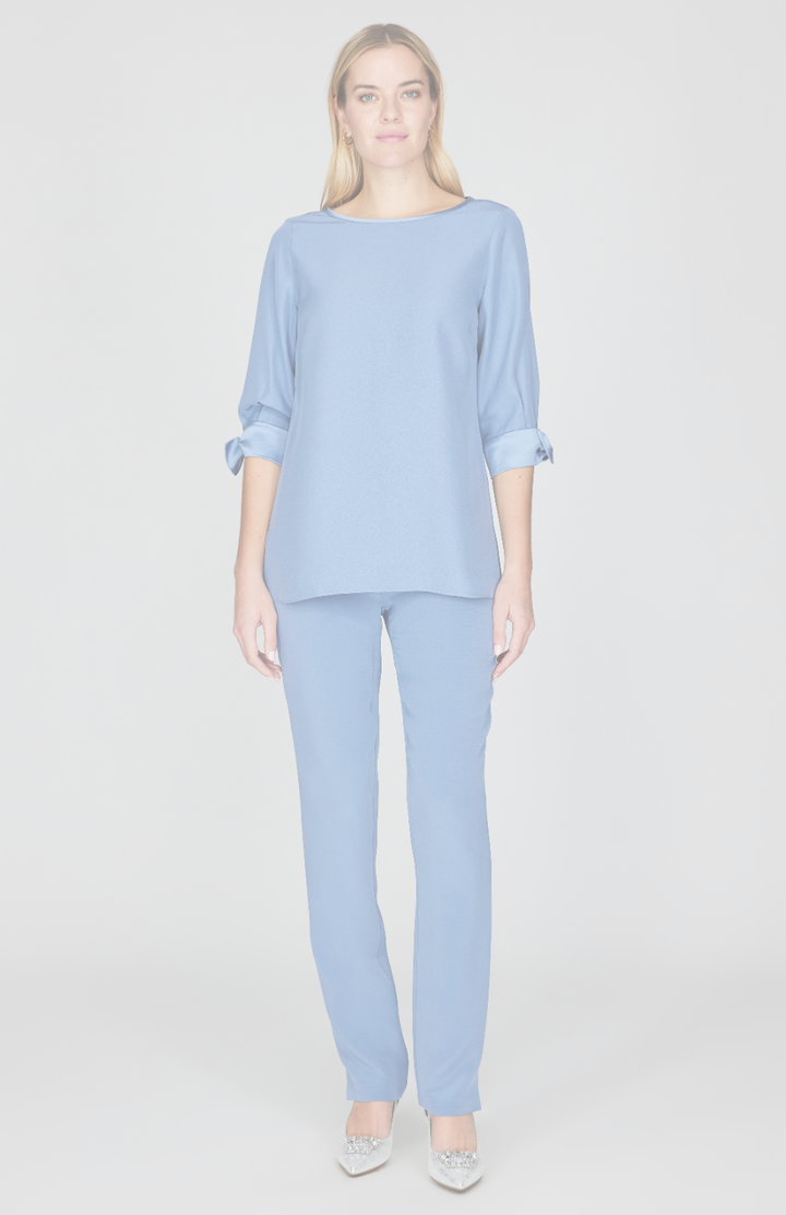 Silk 3/4 Sleeve Blouse w/Satin Tie Cuff