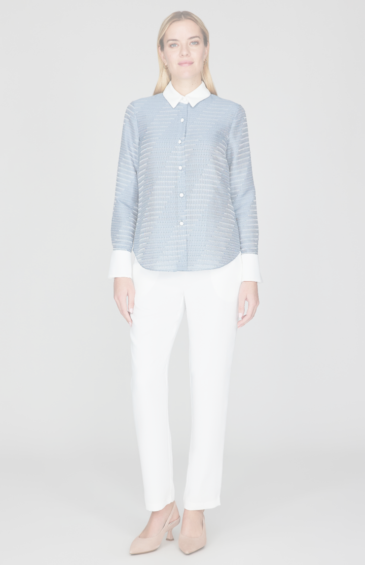 Diagonal Stripe Shirting Tailored Collared Shirt