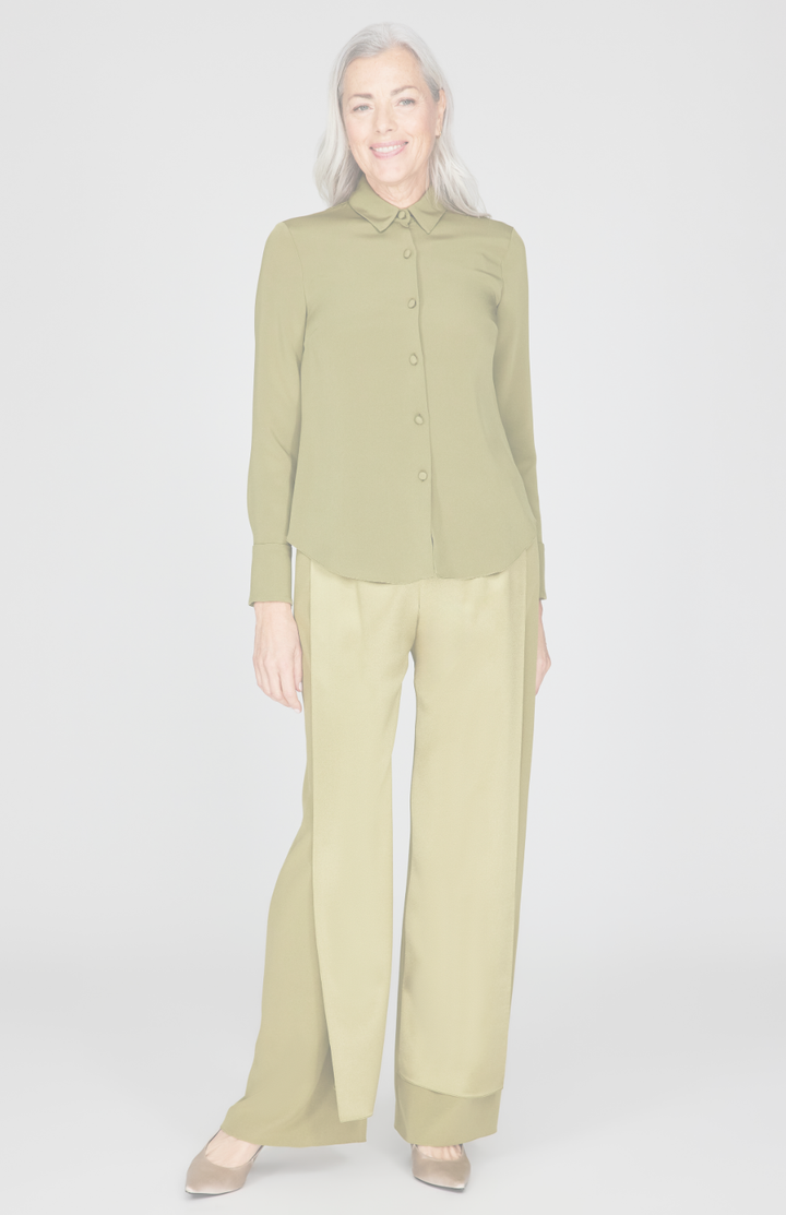 Silk Overlap Pant w/ Satin Panel