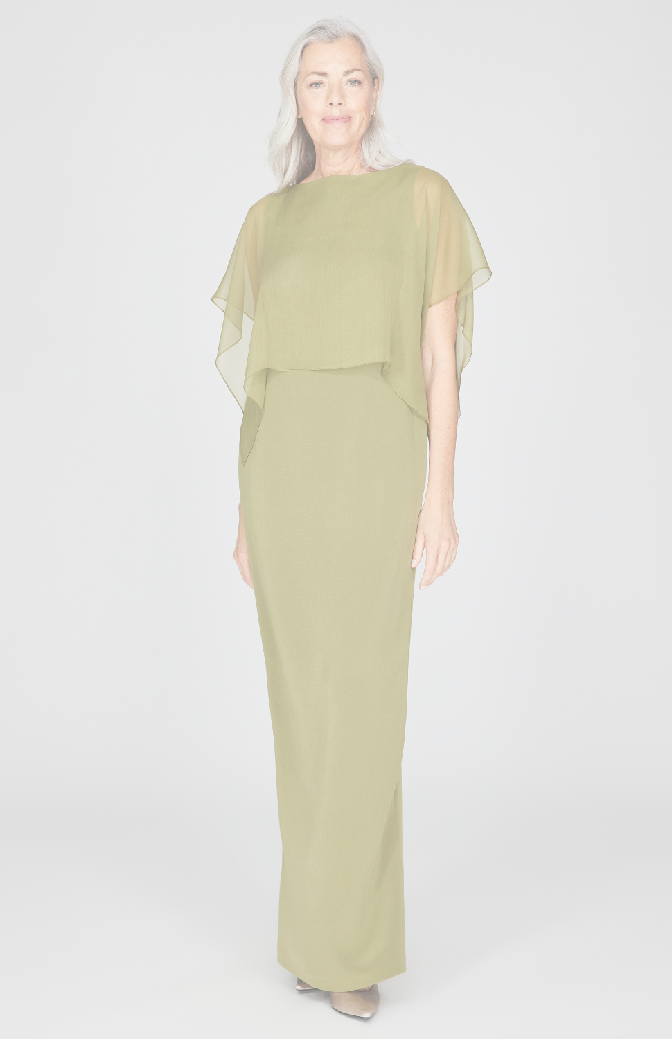 Silk Gown w/Attached Chiffon Overlay