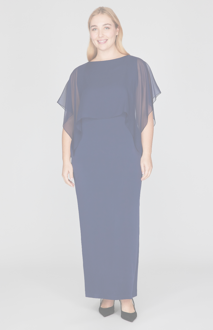 Silk Gown w/Attached Chiffon Overlay