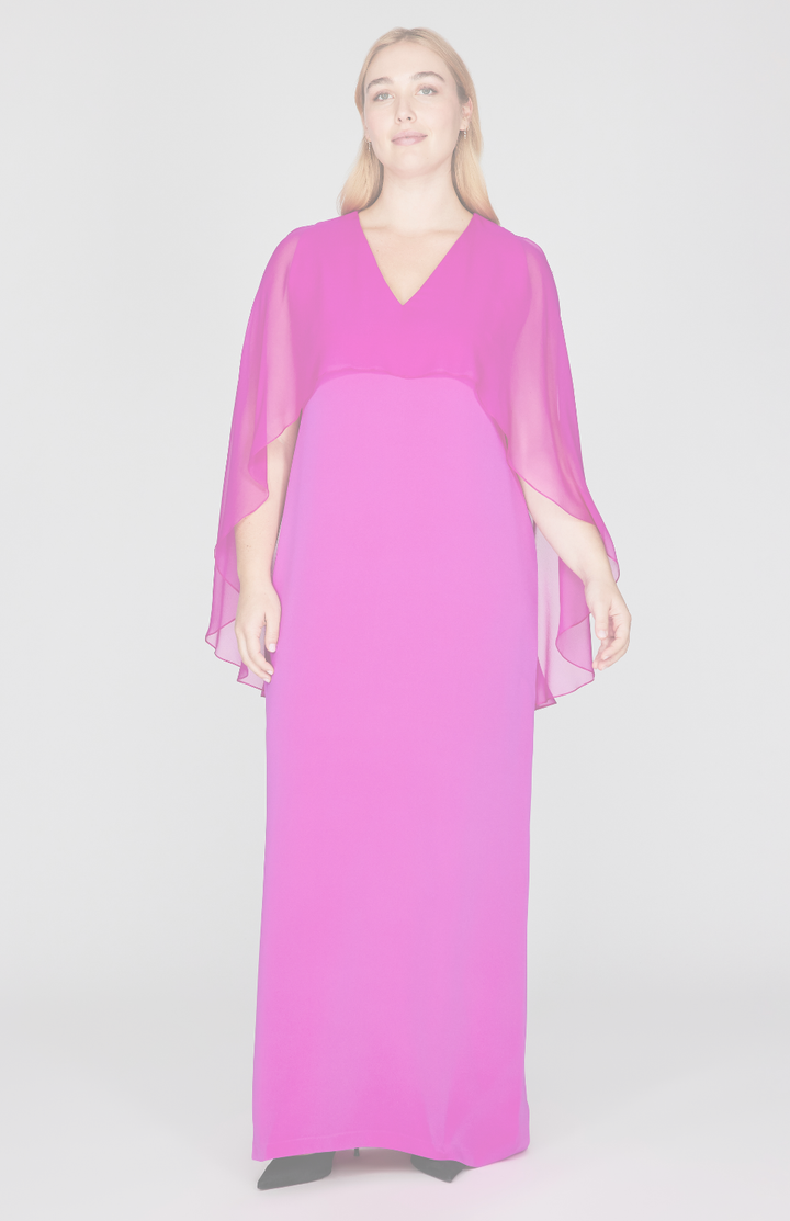 Silk Gown w/Chiffon V Neck Overlay