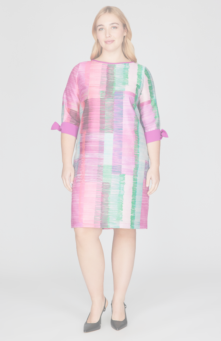 Linear Expressionist Organza 3/4 Sleeve Sheath Dress