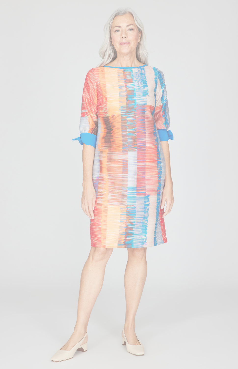 Linear Expressionist Organza 3/4 Sleeve Sheath Dress