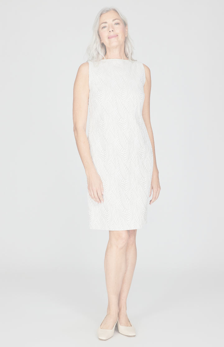 Tonal Botanic Stretch Jacquard Sleeveless Sheath Dress w/ Bias