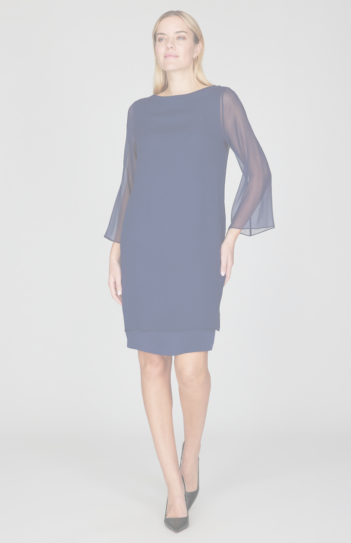 Silk Dress w/ Chiffon Sleeves &amp; Overlay