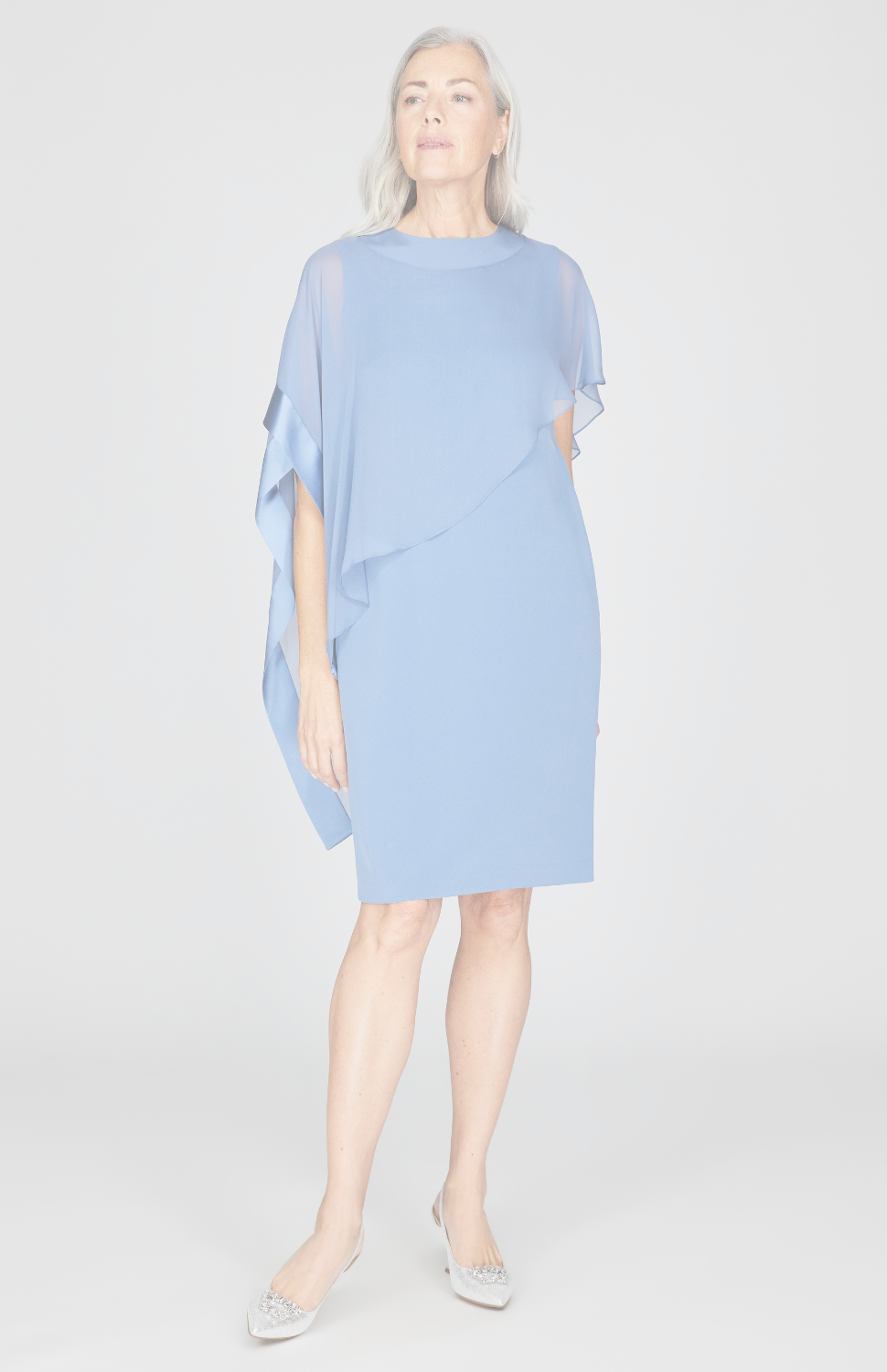 Silk Dress w/Chiffon Side Drape &amp; Satin Trim