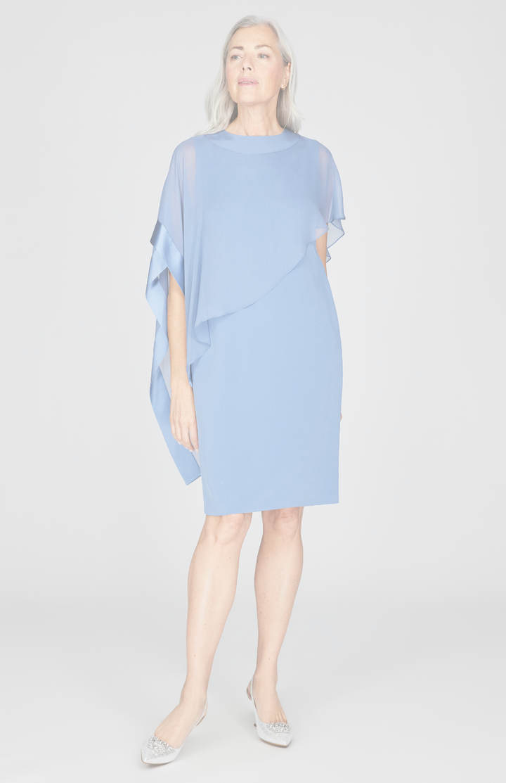 Silk Dress w/Chiffon Side Drape &amp; Satin Trim