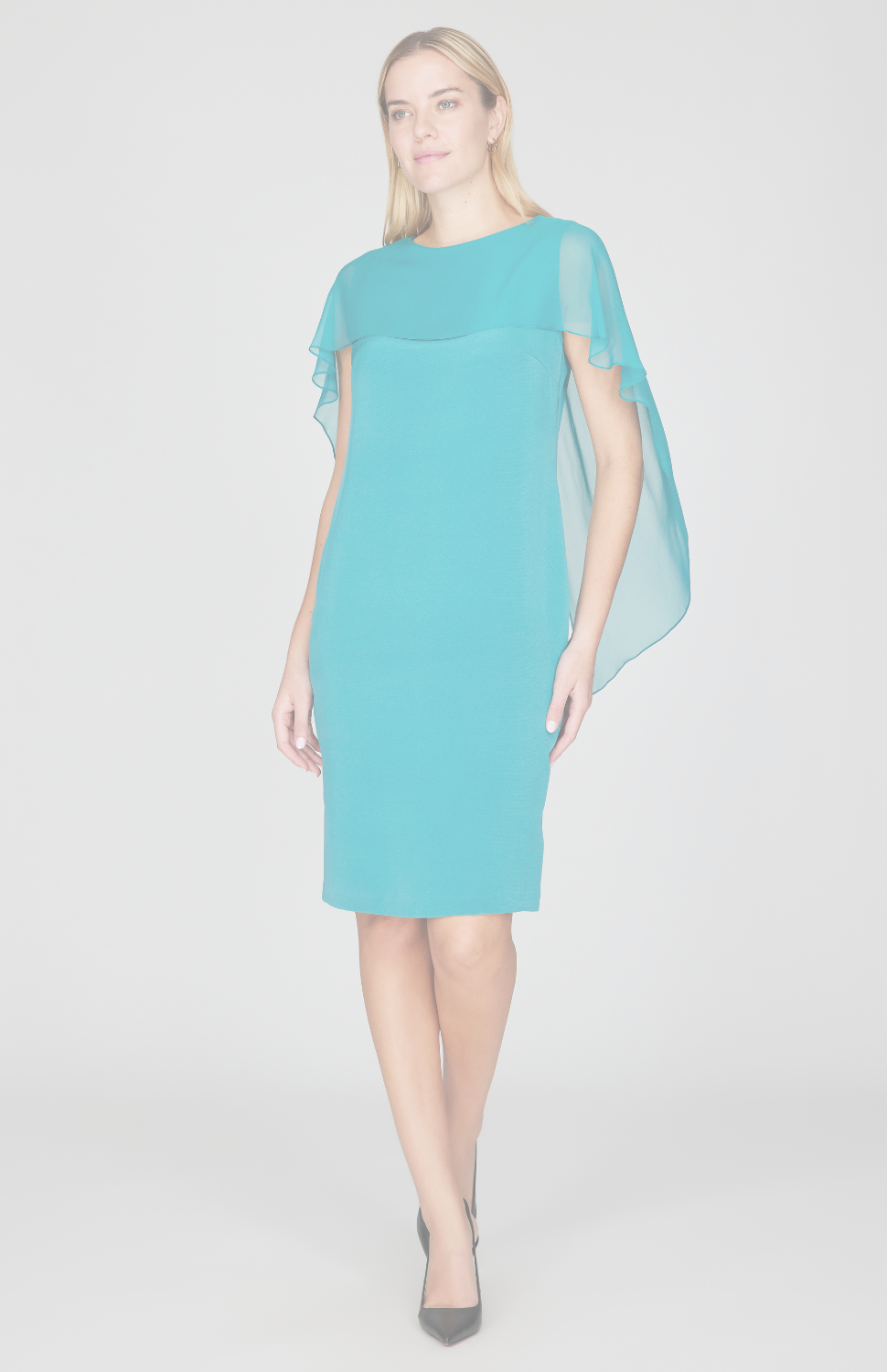 Silk Dress w/Chiffon High-Low Capelet