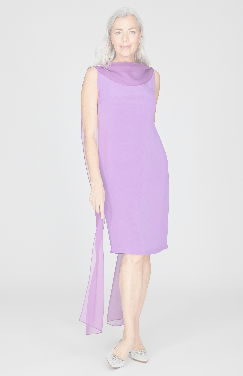 Silk Dress w/Draped Chiffon Scarf