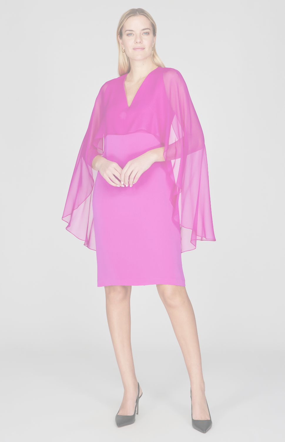 Silk Dress w/Chiffon V Neck Overlay