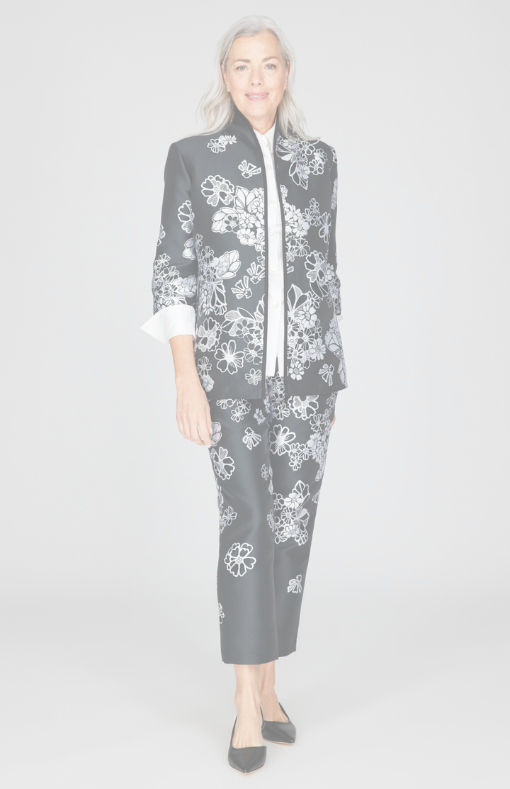 Graphic Flora Jacquard High Neck Jacket w/ Bias