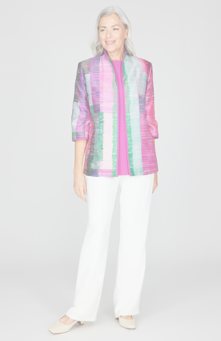 Linear Expressionist Organza High Neck Jacket w/ Bias