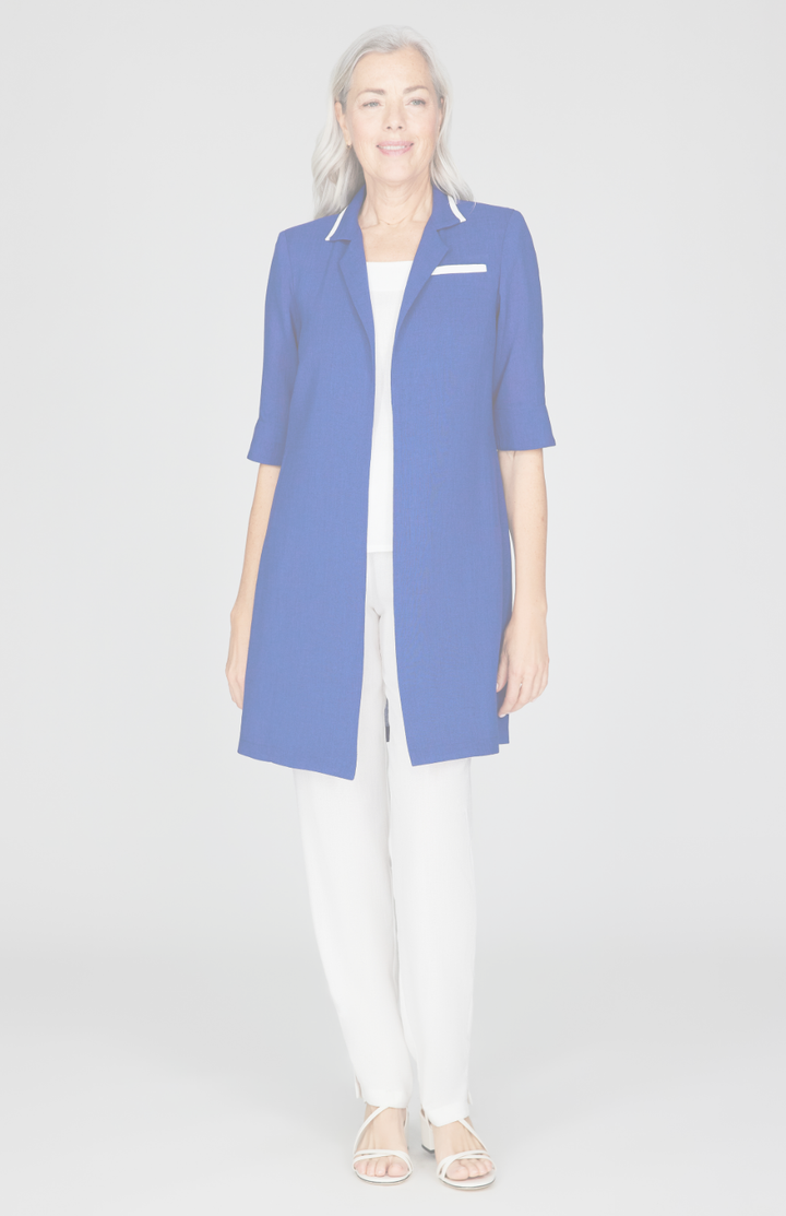 Microlinen Long Blazer with Contrast Trim
