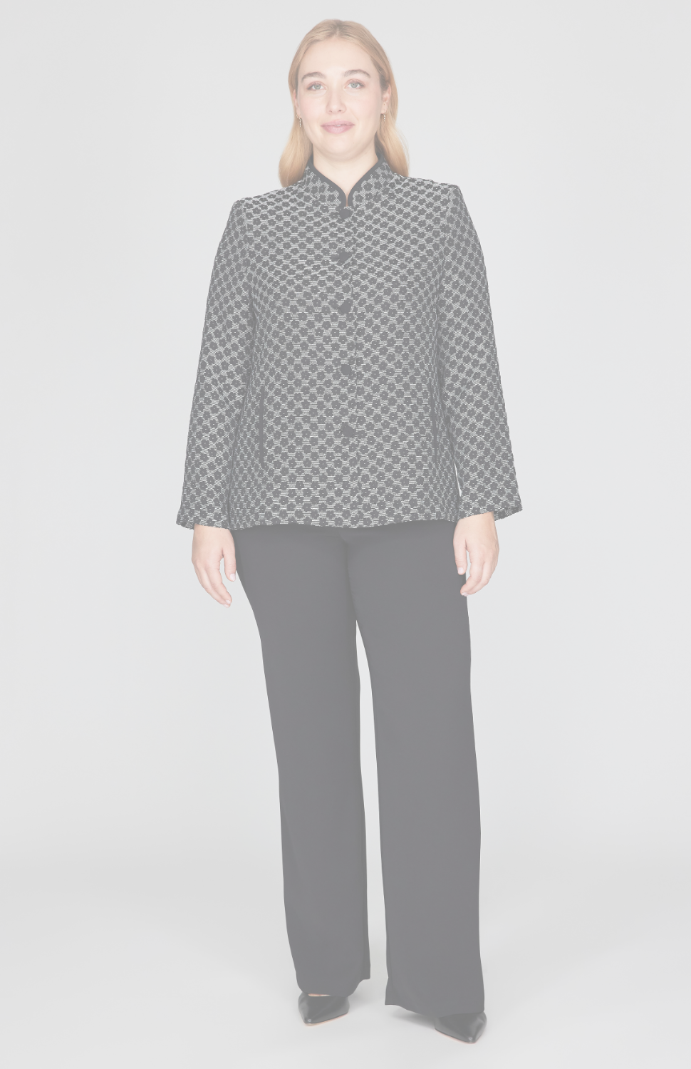 Textured Floral Jacquard Mandarin Collar Jacket