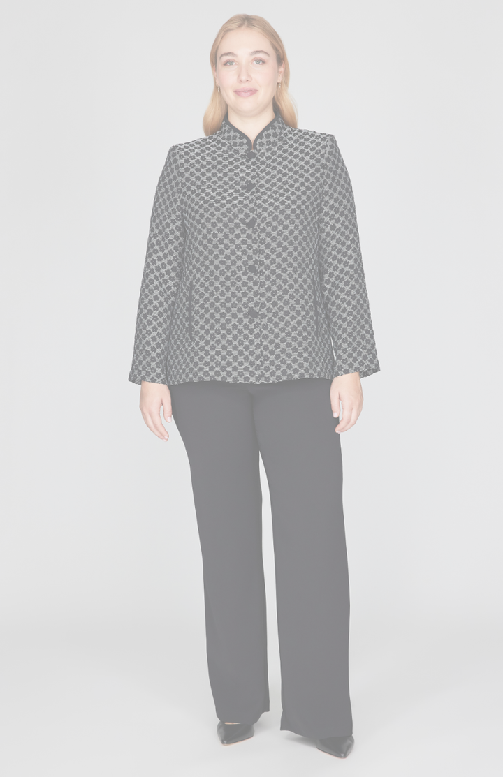 Textured Floral Jacquard Mandarin Collar Jacket