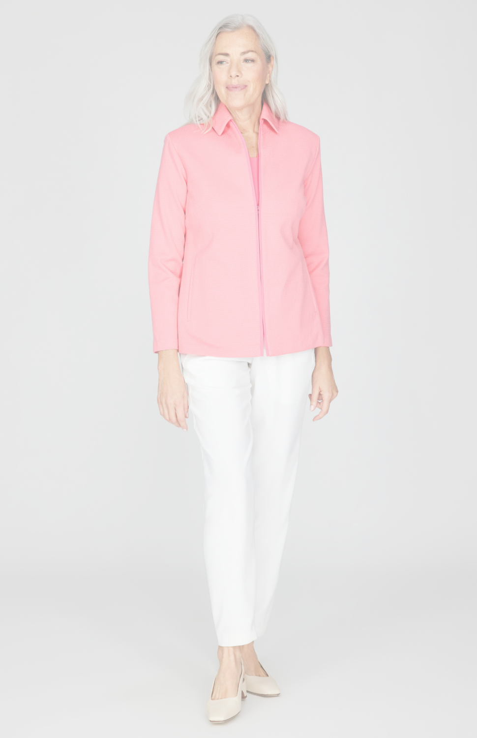 Pique Zip Front Collared Jacket