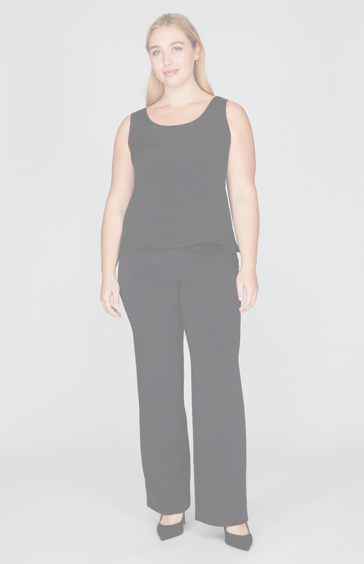 Silk Essential Straight Leg Pant w/ Flat Front &amp; Back Elastic Waist