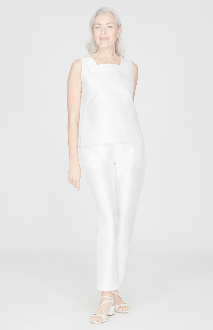 Silk Shantung Narrow Crop Pant w/ Pockets