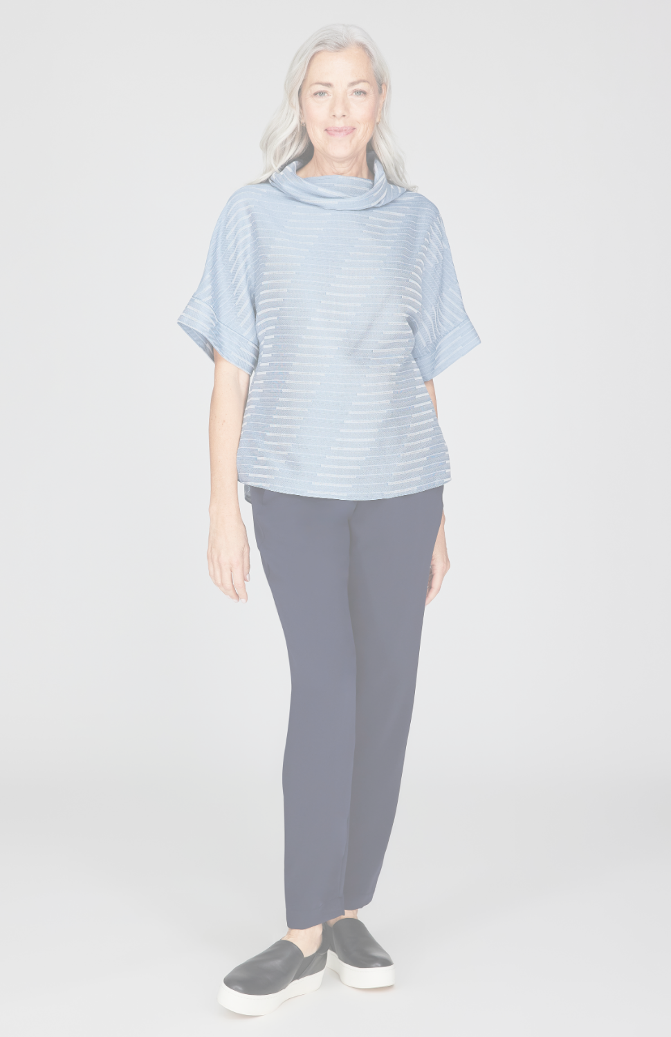 Diagonal Stripe Shirting Cowl Neck Tunic