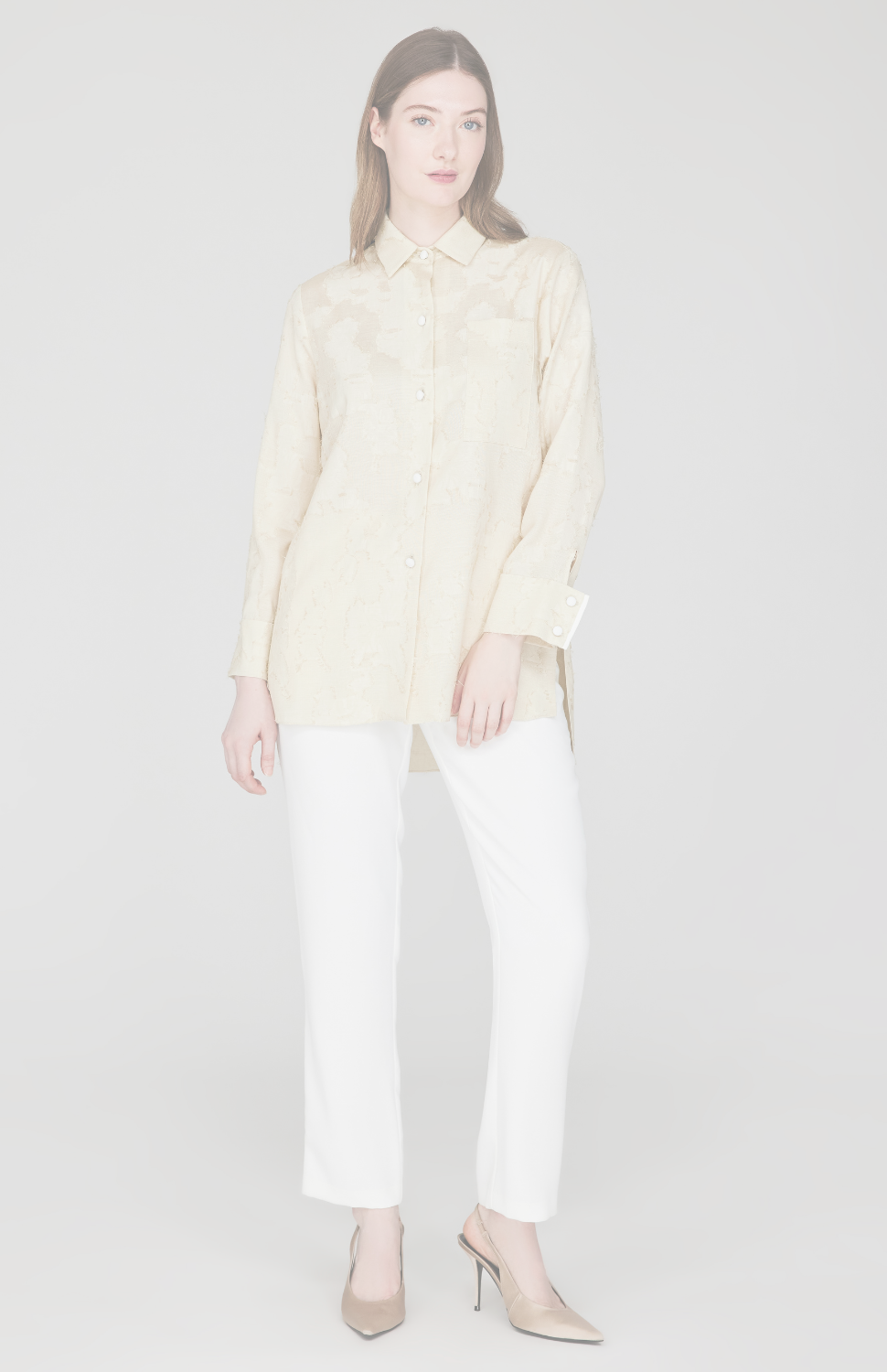 Monochrome Flora Collared Button Down Shirt w/ Side Tab