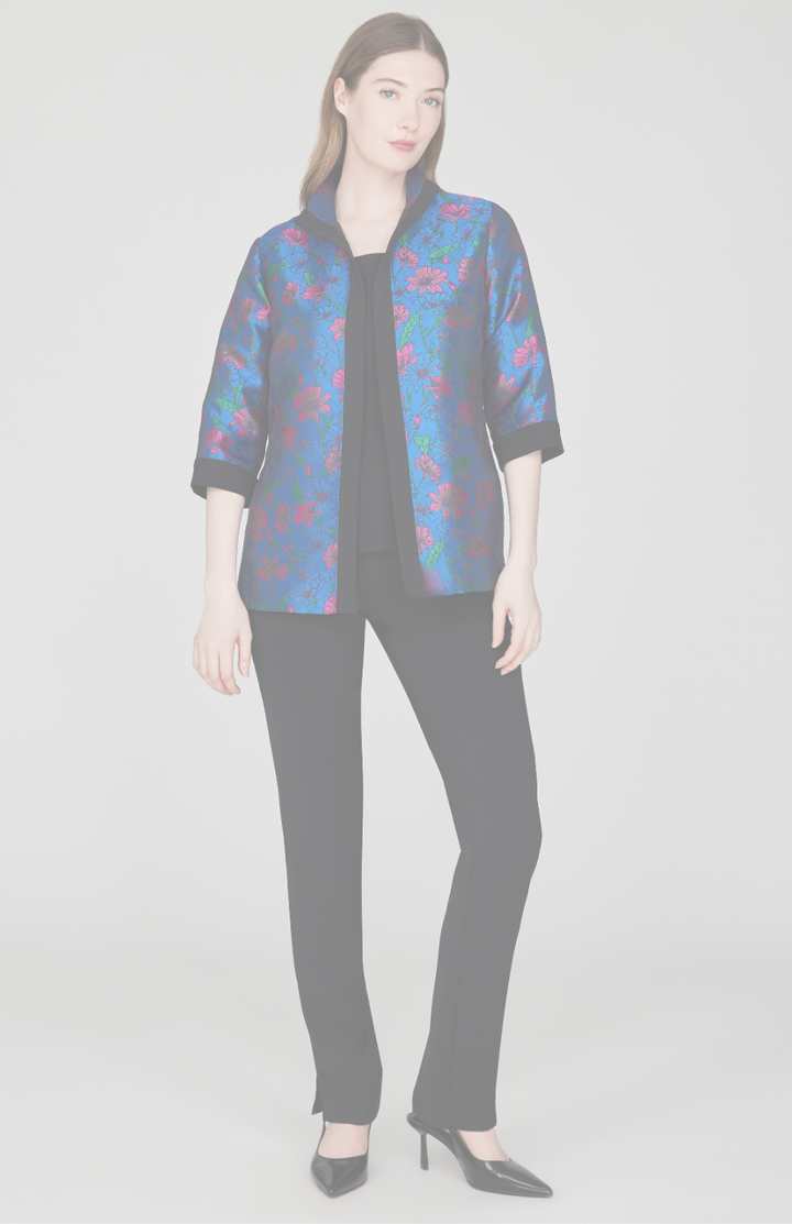 Bloomscape Jacquard Open Front High Neck Shirt Jacket