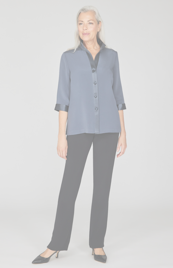 Silk High Neck Shirt w/ Satin Detail