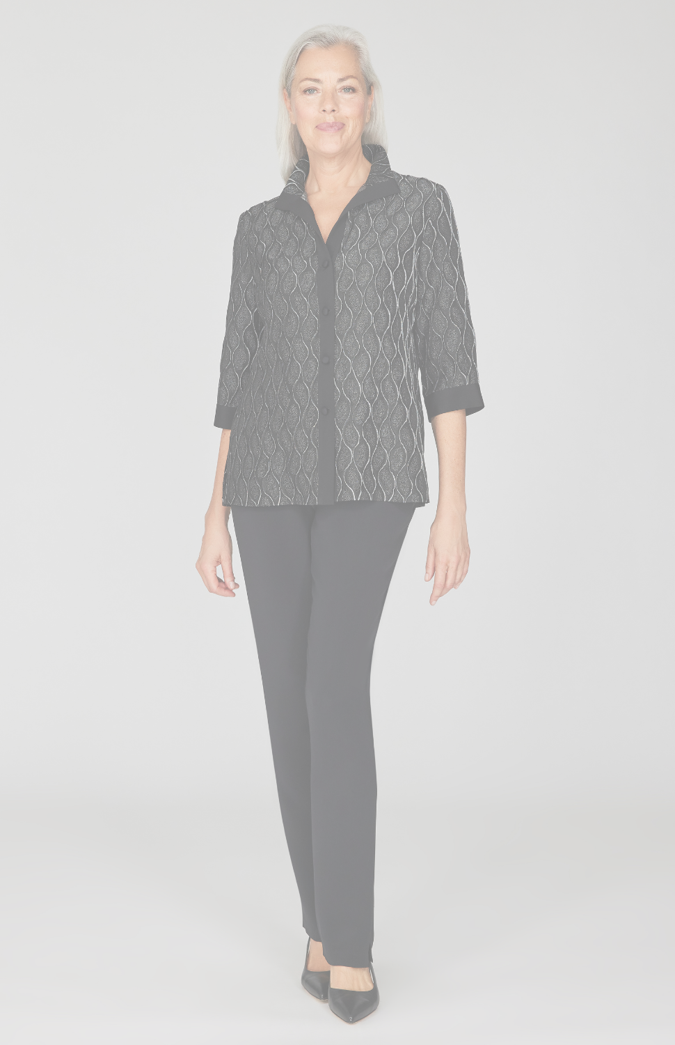 Monochrome Wave Jacquard High Neck Shirt