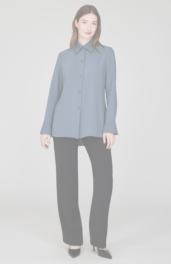 Lustrous Crepe Back Overlap Shirt w/ Trapunto Stitch Detail