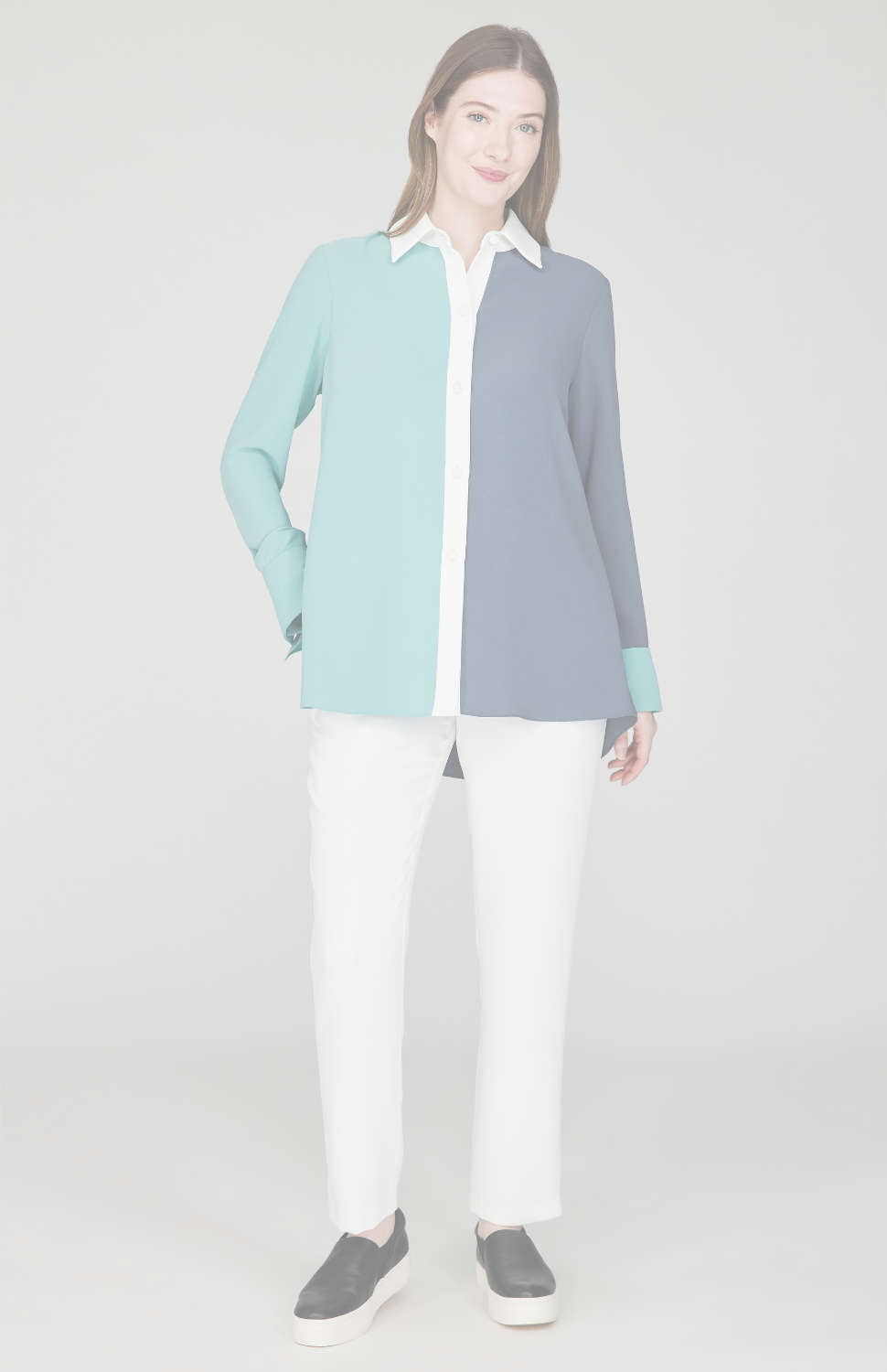 Lustrous Crepe Color Block Back Overlap Shirt - Frost